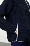 Kadın Moda Şık Regular Dik Yaka Düşük Kol Regular Peluş Örme Spor Sweatshirt