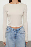 Kadın Moda Şık Üst Giyim Crop Bisiklet Yaka Slim Kalıp Örme Viskon Esnek Bluz