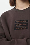 Kadın Bisiklet Yaka Düşük Kol Kalın İçi Polarlı Slogan Nakışlı Rahat Kalıp Örme Sweatshirt
