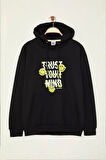 Kadın Moda Şık Bol Kapüşonlu Standart Kol Regular Smiley Lisans Unısex Geniş Kesim Sweatshirt