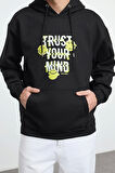 Kadın Moda Şık Bol Kapüşonlu Standart Kol Regular Smiley Lisans Unısex Geniş Kesim Sweatshirt