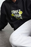 Kadın Moda Şık Bol Kapüşonlu Standart Kol Regular Smiley Lisans Unısex Geniş Kesim Sweatshirt