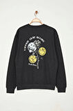 Kadın Moda Şık Bol Bisiklet Yaka Standart Kol Regular Smiley Lisans Unısex Geniş Kesim Sweatshirt