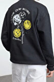 Kadın Moda Şık Bol Bisiklet Yaka Standart Kol Regular Smiley Lisans Unısex Geniş Kesim Sweatshirt