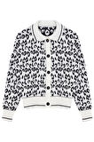 Kadın Moda Şık Regular Polo Yaka Regular Yumuşak Dokulu Leopar Desenli Polo Yaka Triko Hırka