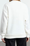Kadın Bol Bisiklet Yaka Düşük Kol Uzun Kalın İçi Polarlı Slogan Patch Geniş Kesim Örme Sweatshirt