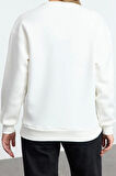 Kadın Moda Şık Bol Bisiklet Yaka Düşük Kol Uzun İnce Kurdele Detaylı Rahat Kesim Örme Sweatshirt