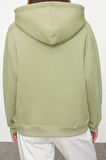 Kadın Moda Şık Oversize Kapüşonlu Düşük Kol Uzun Kalıp Kalın içi Polarlı Örme Sweatshirt