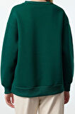 Kadın Moda Bol Bisiklet Yaka Düşük Kol Uzun Slogan Baskılı Kalıp Kalın İçi Polarlı Örme Sweatshirt