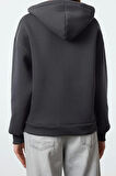 Kadın Moda Şık Relaxed Kapüşonlu Düşük Kol Uzun Taşlı Rahat Kalıp Kalın içi Polarlı Örme Sweatshirt