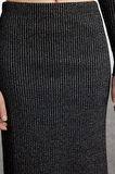 Kadın Moda Şık Regular Kısa Boy Simli Fitted Vücuda Oturan Uzun Fitilli Esnek Örme Alt-Üst Takım