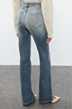 Kadın Moda Şık Kot Pantolon İspanyol Paça Uzun Boy Denim Vintage Normal Bel İspanyol Paça Jeans