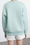 Kadın Regular Bisiklet Yaka Düşük Kol Standart Slogan Nakış Detaylı Normal Kalıp Örme Sweatshirt