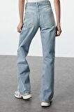 Kadın Moda Şık Kot Pantolon Geniş Paça Uzun Boy Denim Normal Bel Jeans