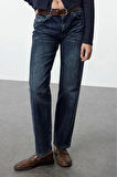 Kadın Moda Şık Kot Pantolon Boru Paça Uzun Boy Denim Normal Bel Straight Jeans
