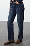 Kadın Moda Şık Kot Pantolon Boru Paça Uzun Boy Denim Normal Bel Straight Jeans