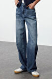Kadın Moda Şık Kot Pantolon Geniş Paça Regular Boy Denim Yüksek Bel 90S Jeans