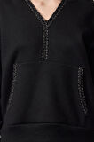 Kadın Moda Şık Regular V Yaka Düşük Kol Regular Aksesuar Detaylı Rahat Kalıp Örme Sweatshirt