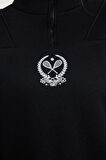 Kadın Fermuarlı Yaka Düşük Kol Standart Nakışlı Kalıp Kalın Polarlı Fermuarlı Yaka Örme Sweatshirt