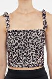 Kadın Moda Şık Crop Kare Yaka Slim Kalıp Örme Animal Leopar Desenli Bağlama Detaylı Esnek Bluz