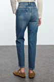 Kadın Moda Şık Kot Pantolon Boru Paça Uzun Boy Denim Soluk Vintage Yüksek Bel Slim Mom Jeans