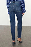 Kadın Moda Şık Kot Pantolon Boru Paça Uzun Boy Denim Gri Yüksek Bel Comfort Mom Jeans