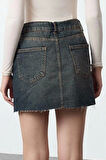 Kadın Moda Stil Mini Astarsız Denim Yüksek Bel Mini Denim Etek