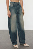 Kadın Moda Şık Kot Pantolon Geniş Paça Uzun Boy Denim Soluk Vintage Normal Bel Skater Jeans