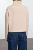 Kadın Fermuarlı Yaka Düşük Kol Bordo-Antrasit 2Li Paket Selanik Kalıp Fermuarlı Yaka Örme Sweatshirt