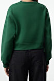 Kadın Bisiklet Yaka Düşük Kol Crop Kalın Polarlı Geniş Kalıp Crop Basic Örme Sweatshirt