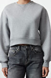 Kadın Bisiklet Yaka Düşük Kol Crop Kalın Polarlı Geniş Kalıp Crop Basic Örme Sweatshirt