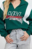 Kadın Moda Şık Bol Polo Yaka Düşük Kol Uzun Kalın İçi Polarlı Geniş Kalıp Polo Yaka Örme Sweatshirt