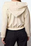 Kadın Moda Şık Regular Kapüşonlu Düşük Kol Regular Normal Kalıp Esnek Örme Sweatshirt