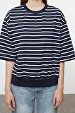 Kadın Moda Şık Oversize Bisiklet Yaka Düşük Kol Crop Çizgili Geniş Kalıp İnce Örme Sweatshirt