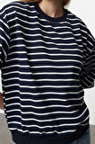 Kadın Moda Şık Oversize Bisiklet Yaka Düşük Kol Crop Çizgili Geniş Kalıp İnce Örme Sweatshirt