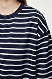 Kadın Moda Şık Oversize Bisiklet Yaka Düşük Kol Crop Çizgili Geniş Kalıp İnce Örme Sweatshirt