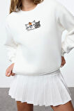 Kadın Moda Regular Bisiklet Yaka Düşük Kol Regular Normal Kalıp Kalın İçi Polarlı Örme Sweatshirt