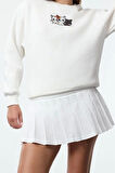 Kadın Moda Regular Bisiklet Yaka Düşük Kol Regular Normal Kalıp Kalın İçi Polarlı Örme Sweatshirt