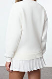 Kadın Moda Regular Bisiklet Yaka Düşük Kol Regular Normal Kalıp Kalın İçi Polarlı Örme Sweatshirt