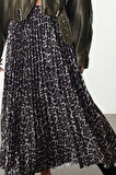 Kadın Moda Stil Maxi Astarsız Örme Piliseli Leopar Baskılı Esnek Örme Etek