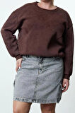 Kadın Büyük Beden Moda Şık Oversize Bisiklet Yaka Düşük Kol Regular İçi Polarlı Örme Sweatshirt