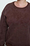 Kadın Büyük Beden Moda Şık Oversize Bisiklet Yaka Düşük Kol Regular İçi Polarlı Örme Sweatshirt