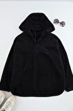 Kadın Büyük Beden Moda Şık Oversize Kapüşonlu Düşük Kol Regular Düşük Kol Örme Sweatshirt
