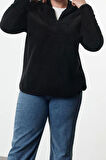 Kadın Büyük Beden Moda Şık Oversize Kapüşonlu Düşük Kol Regular Düşük Kol Örme Sweatshirt