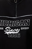 Kadın Büyük Beden Oversize Fermuarlı Yaka Düşük Kol Baskılı Geniş Kalın Polarlı Örme Sweatshirt