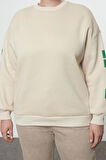 Kadın Büyük Beden Oversize Bisiklet Yaka Düşük Kol Genilş Kalıp Sırtı Baskılı Polar Kalın Sweatshirt