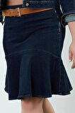 Kadın Moda Stil Mini Astarsız Denim Büyük Beden Eteği Fırfırlı Denim Etek