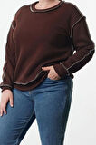 Kadın Büyük Beden Moda Şık Regular Bisiklet Yaka Düşük Kol Regular Düşük Kol Örme Sweatshirt