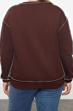 Kadın Büyük Beden Moda Şık Regular Bisiklet Yaka Düşük Kol Regular Düşük Kol Örme Sweatshirt