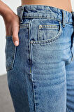 Kadın Moda Şık Kot Pantolon Geniş Paça Uzun Boy Denim Mavi Yüksek Bel Jeans